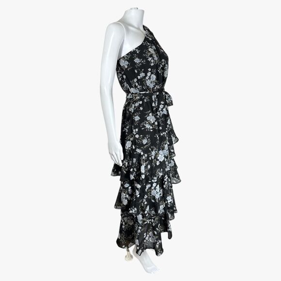 Petal & Pup One Shoulder Tiered Midi Dress in Black Floral Sz L Cocktail Party - Picture 2 of 6